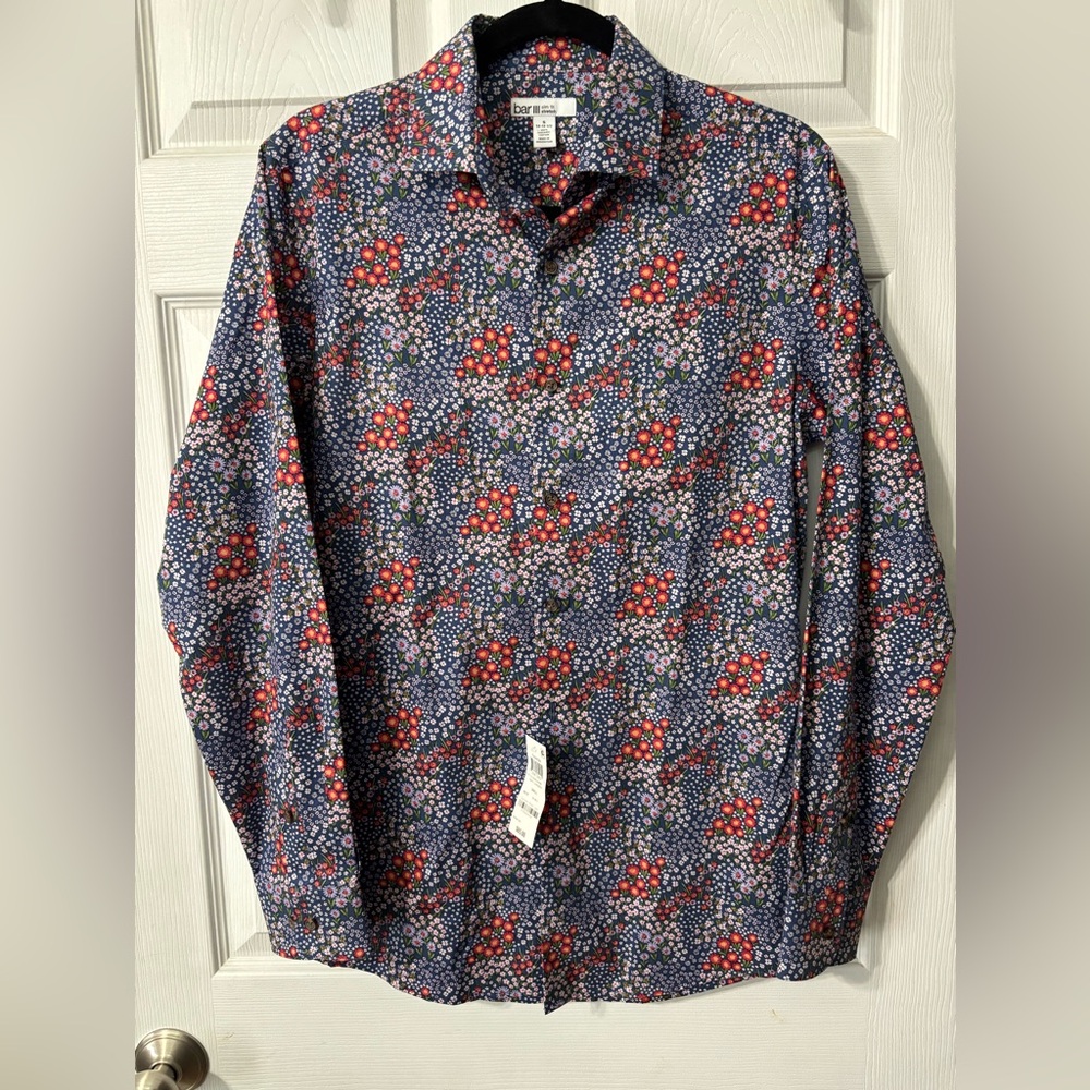 Bar iii Mens Slim fit Dress Shirt Small 14-14.5 Long Sleeve Blue Purple Floral